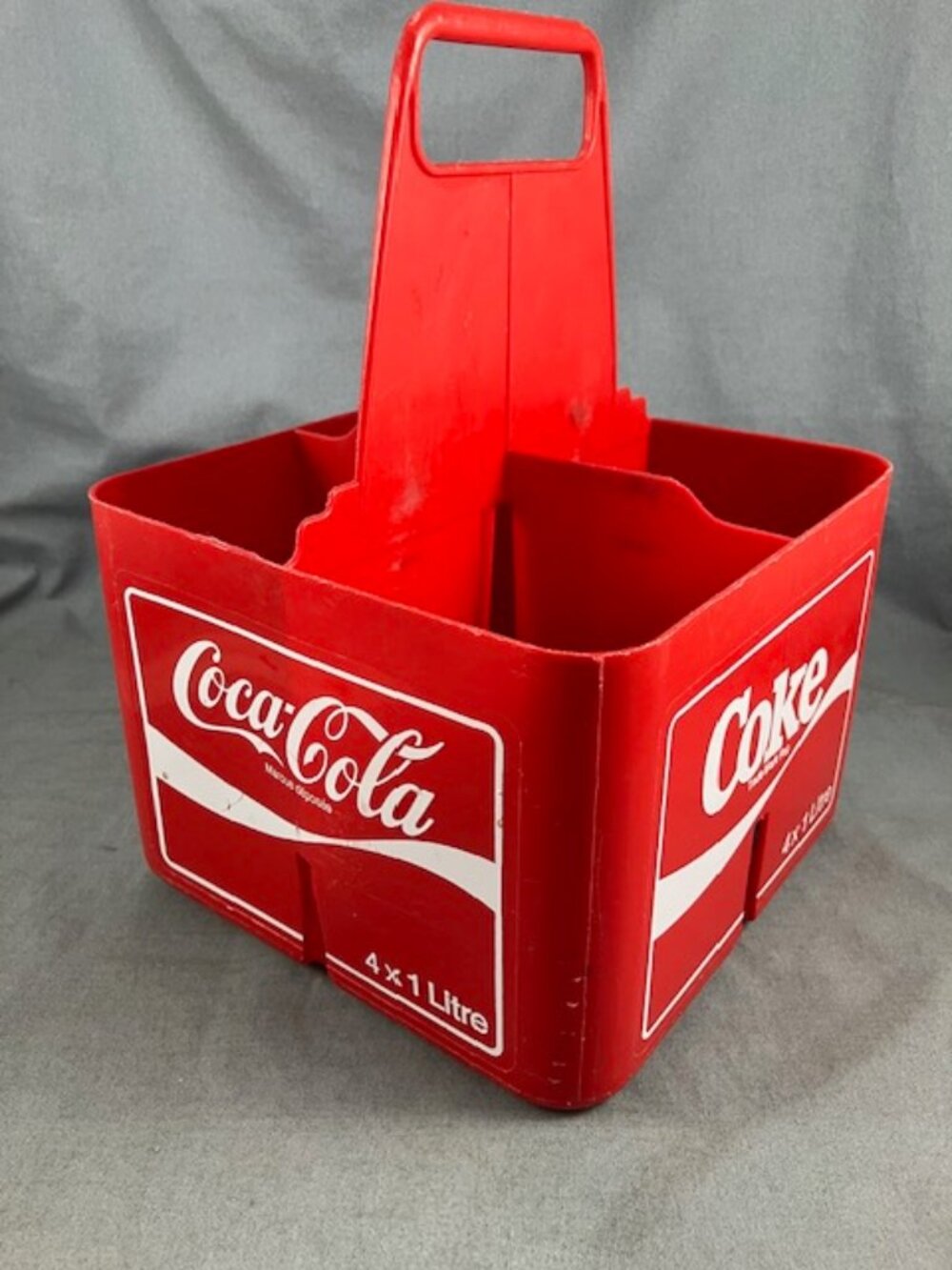 Coke Soda Pop Bottle Caddy Red Plastic Carry 4 Compartments 8"